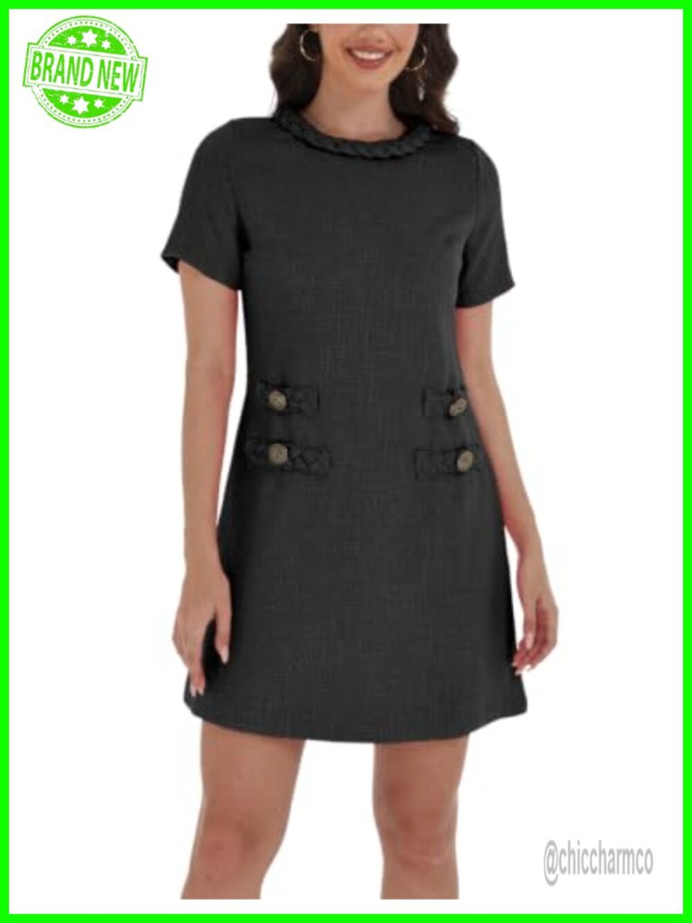 Tweed Jackie Mini Shift Dress Short Sleeve Cocktail Party